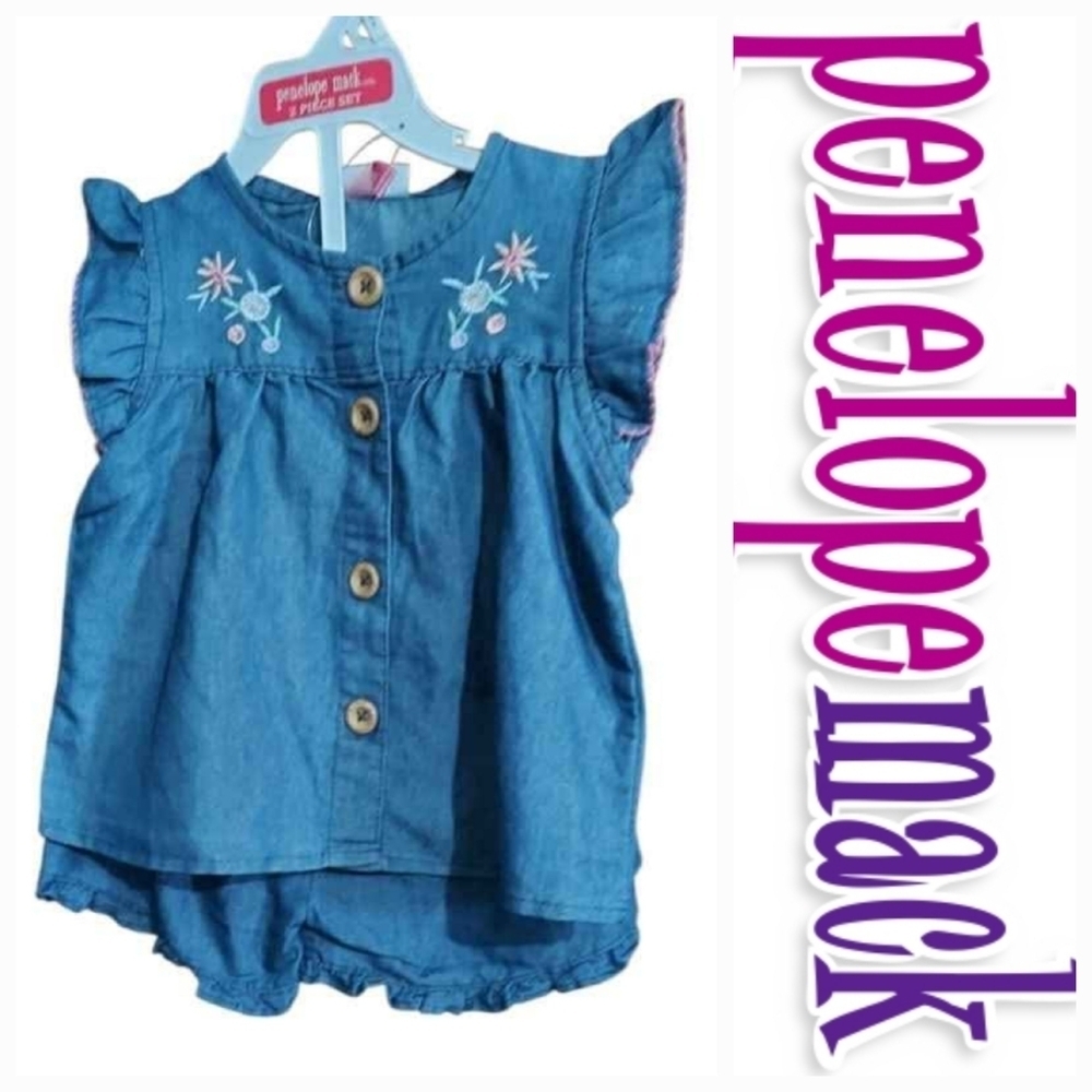 NWT Penelope Mack 2 Pc Blue Chambray Baby Set ~3T